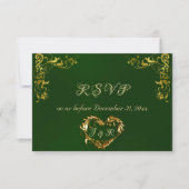 Ornate Frame & Heart - Emerald/Gold RSVP Kaartje (Voorkant)
