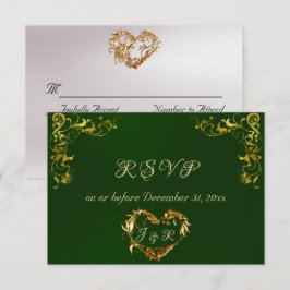 Ornate Frame & Heart - Emerald/Gold RSVP Kaartje