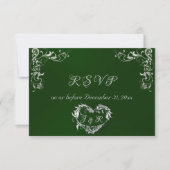 Ornate Frame & Heart - Emerald/Silver RSVP Kaartje (Voorkant)