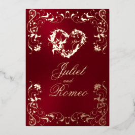 Ornate Frame & Heart - Red Folie Uitnodiging