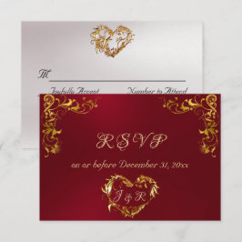 Ornate Frame & Heart - Red/Gold RSVP Kaartje