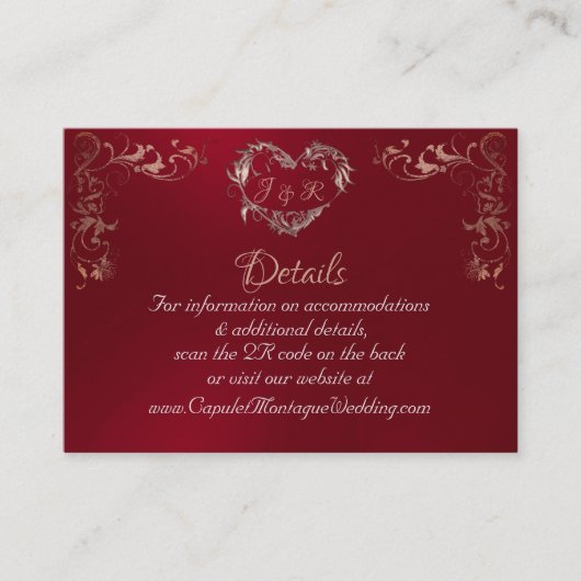 Ornate Frame & Heart - Red/Rose Gold Informatiekaartje (Voorkant)