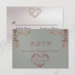 Ornate Frame & Heart - Sage/Rose Gold RSVP Kaartje