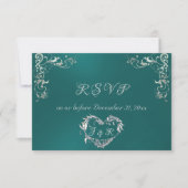 Ornate Frame & Heart - Teal/Silver RSVP Kaartje (Voorkant)