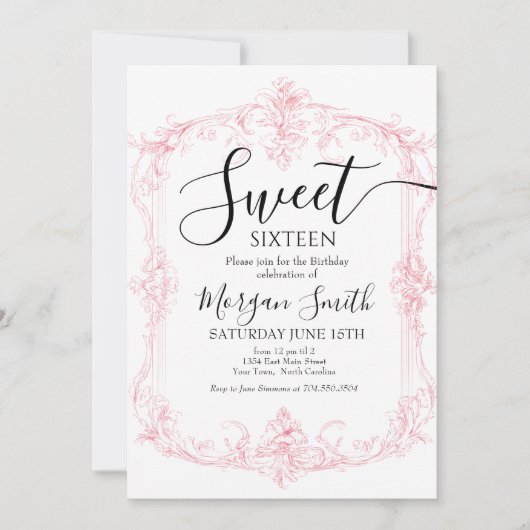 Ornate Frame Sweet Sixteen Birthday Kaart (Voorkant)
