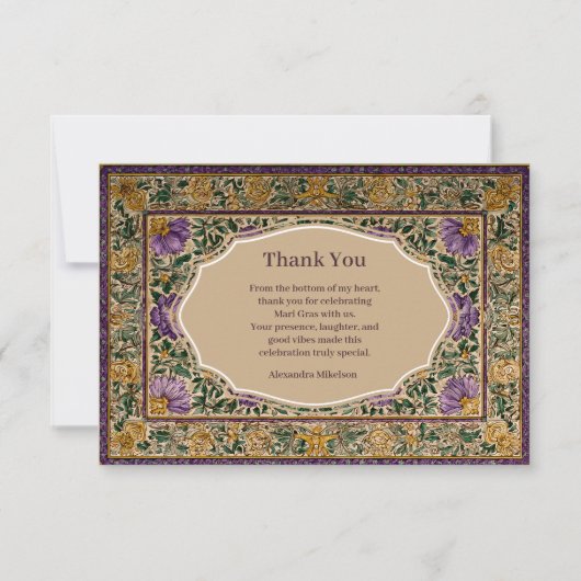 Ornate Framed Mardi Gras Masquerade Bedankkaart (Voorkant)