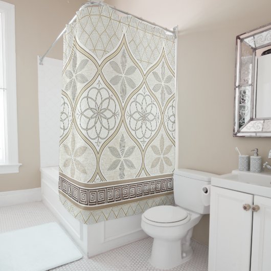 Ornate Geometric Floral Tile Pattern (2) Douchegordijn (In situ)