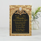 Ornate Gold Black Elegant Birthday Party Diamonds Kaart (Staand voorkant)