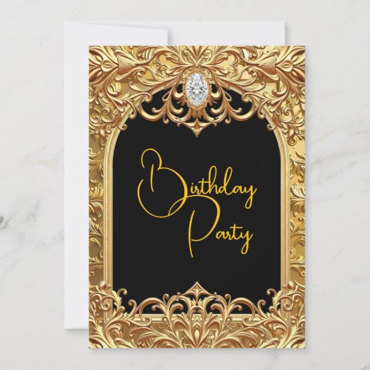 Ornate Gold Black Elegant Birthday Party Diamonds Kaart (Achterkant)