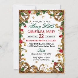 Ornate Gold Border Christmas Party Kaart