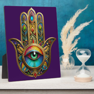 Ornate Gold Colorful Hamsa Green on Red Third Eye Fotoplaat