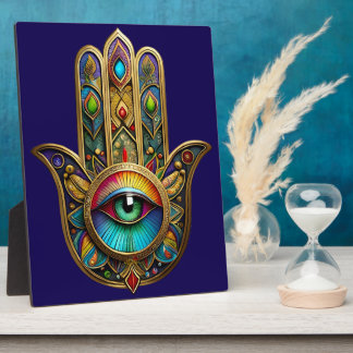 Ornate Gold Colorful Hamsa Green on Red Third Eye Fotoplaat
