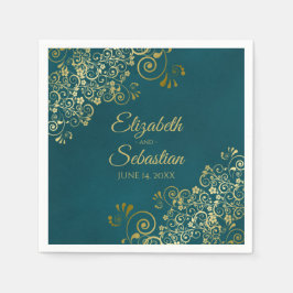 Ornate Gold Filigree Elegant Dark Teal Wedding Servet