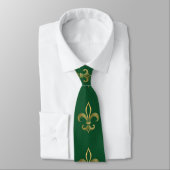 Ornate Gold Fleur-de-lis Mardi Gras Green Carnival Stropdas (Gebonden)