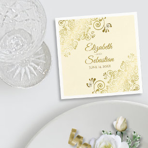 Ornate Gold Floral Filigree Elegant Cream Wedding Servet