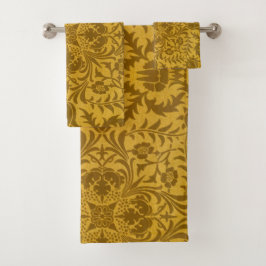 Ornate gold floral pattern with symmetrical bad handdoek