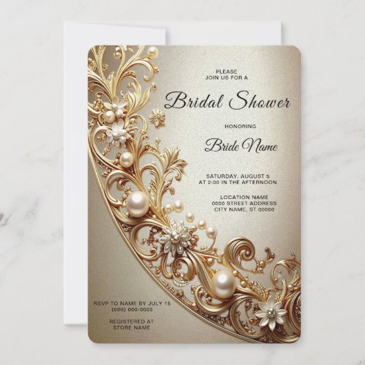 Ornate Gold Flourish Bridal Shower Kaart (Voorkant)