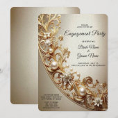 Ornate Gold Flourish Engagement Kaart (Voorkant / Achterkant)