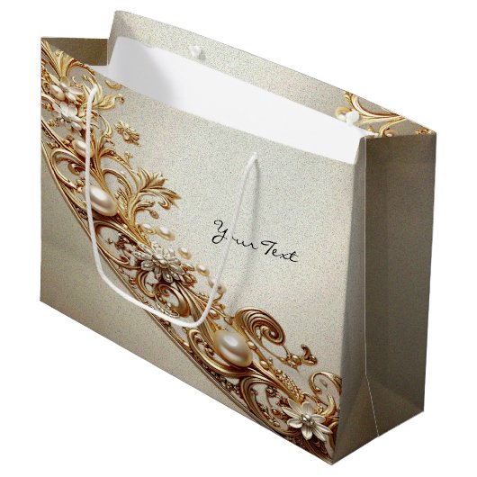 Ornate Gold Flourish Gift Bag Groot Cadeauzakje (Voorkant Gekanteld)