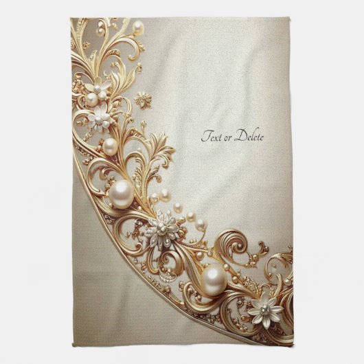 Ornate Gold Flourish Kitchen Towel Theedoek (Verticaal)