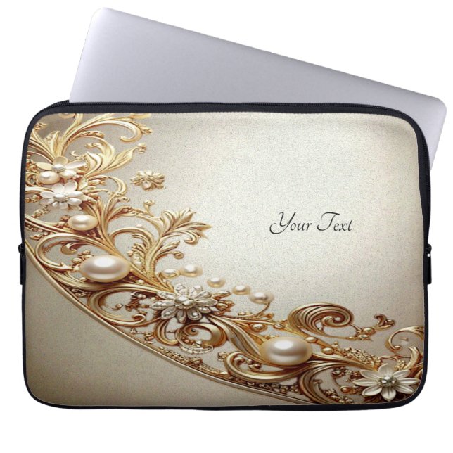 Ornate Gold Flourish Laptop Sleeve (Voorkant)