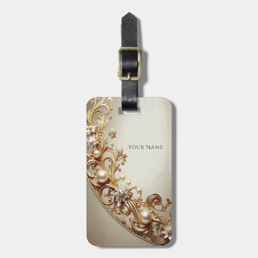 Ornate Gold Flourish Luggage Tag Bagagelabel (Voorkant verticaal)