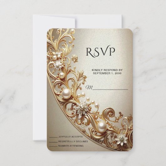 Ornate Gold Flourish RSVP Card Kaartje (Voorkant)