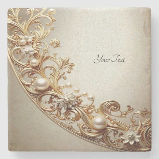 Ornate Gold Flourish Stone Coaster Stenen Onderzetter (Voorkant)