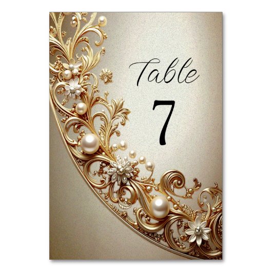 Ornate Gold Flourish Table Number Kaart (Voorkant)