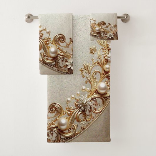 Ornate Gold Flourish Towel Set Bad Handdoek (Insitu)