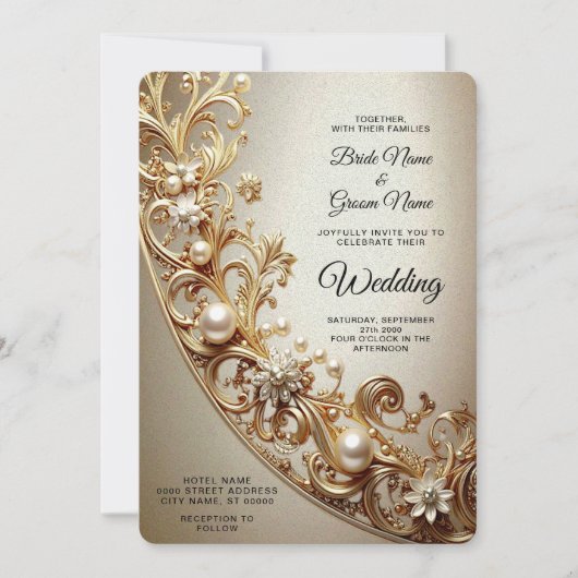 Ornate Gold Flourish Wedding Invitation Kaart (Voorkant)