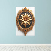Ornate Gold Frame With Large Metallic Flower Medal Canvas Afdruk (Insitu (Houten vloer))