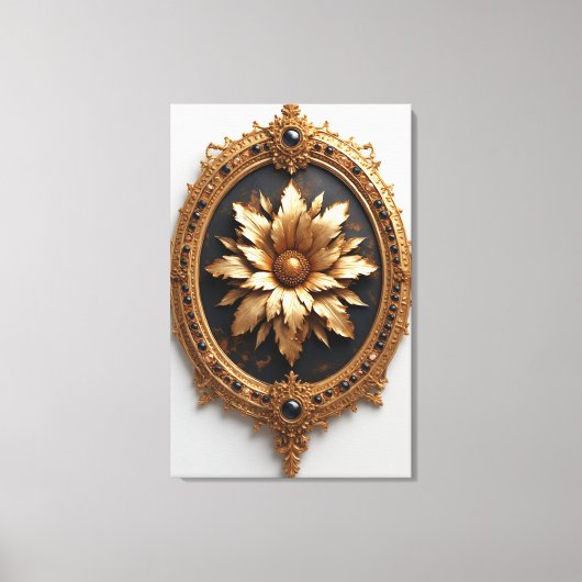 Ornate Gold Frame With Large Metallic Flower Medal Canvas Afdruk (Voorkant)