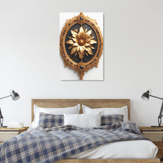 Ornate Gold Frame With Large Metallic Flower Medal Canvas Afdruk