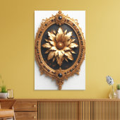 Ornate Gold Frame With Large Metallic Flower Medal Canvas Afdruk (Insitu (Woonkamer))