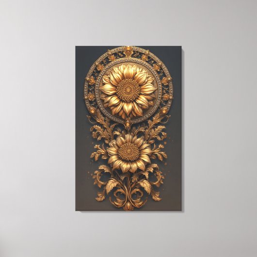 Ornate Gold Frame With Large Metallic Flower Medal Canvas Afdruk (Voorkant)