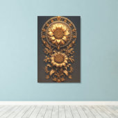Ornate Gold Frame With Large Metallic Flower Medal Canvas Afdruk (Insitu (Houten vloer))