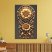 Ornate Gold Frame With Large Metallic Flower Medal Canvas Afdruk (Insitu (Woonkamer))