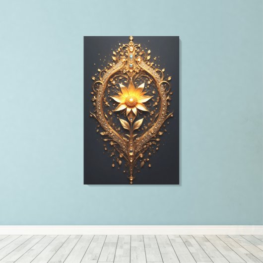 Ornate Gold Frame With Large Metallic Flower Medal Canvas Afdruk (Insitu (Houten vloer))
