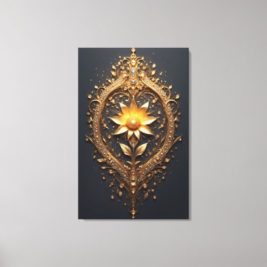 Ornate Gold Frame With Large Metallic Flower Medal Canvas Afdruk (Voorkant)