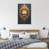 Ornate Gold Frame With Large Metallic Flower Medal Canvas Afdruk (Insitu (Slaapkamer))