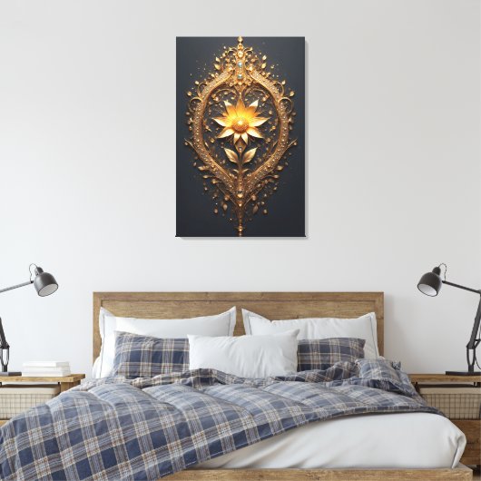Ornate Gold Frame With Large Metallic Flower Medal Canvas Afdruk (Insitu (Slaapkamer))