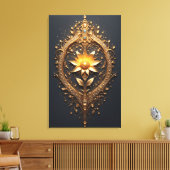 Ornate Gold Frame With Large Metallic Flower Medal Canvas Afdruk (Insitu (Woonkamer))