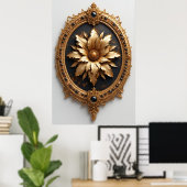Ornate Gold Frame With Large Metallic Flower Medal Poster (Thuiskantoor)
