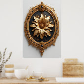 Ornate Gold Frame With Large Metallic Flower Medal Poster (Keuken)