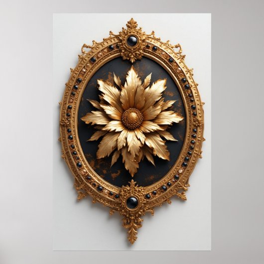 Ornate Gold Frame With Large Metallic Flower Medal Poster (Voorkant)