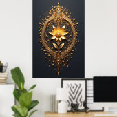 Ornate Gold Frame With Large Metallic Flower Medal Poster (Thuiskantoor)