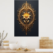 Ornate Gold Frame With Large Metallic Flower Medal Poster (Keuken)