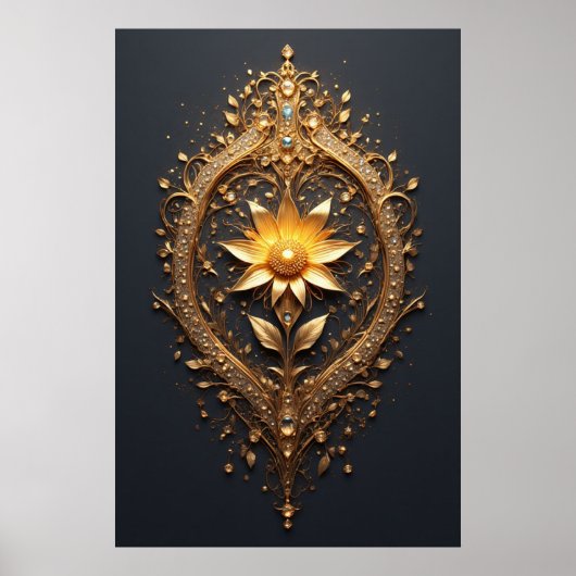 Ornate Gold Frame With Large Metallic Flower Medal Poster (Voorkant)