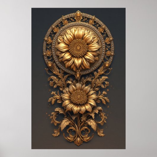 Ornate Gold Frame With Large Metallic Flower Medal Poster (Voorkant)